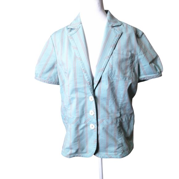 Robert Graham Tops - Robert Graham Women's Large Striped 3 Button Closure Top Blouse Short Sleeve